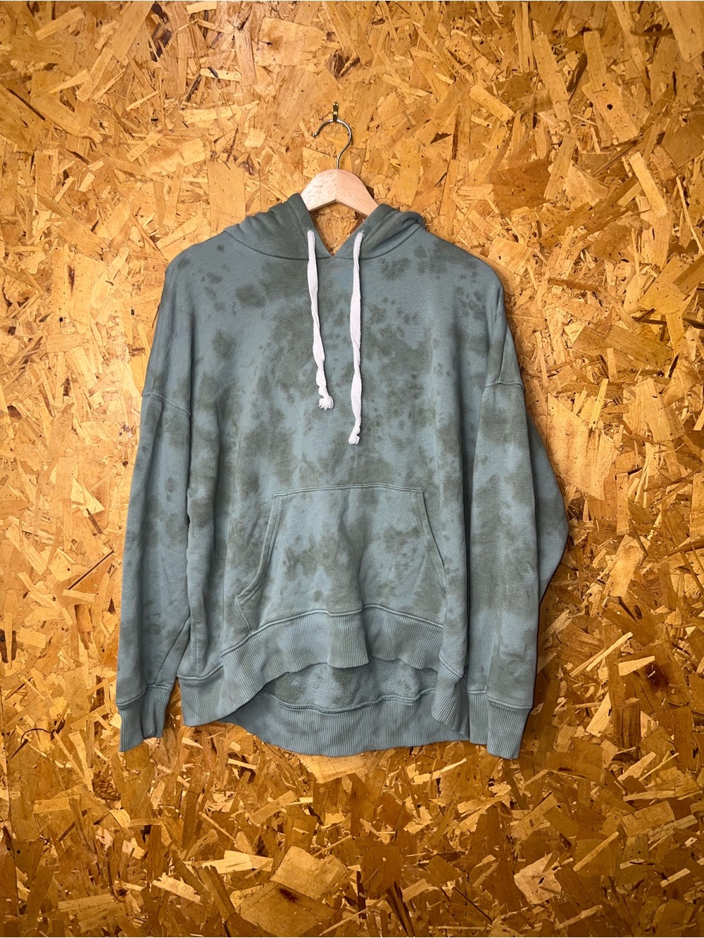 aerie Washed Tie-Dye Hoodie in Sage Blue-Green and gray